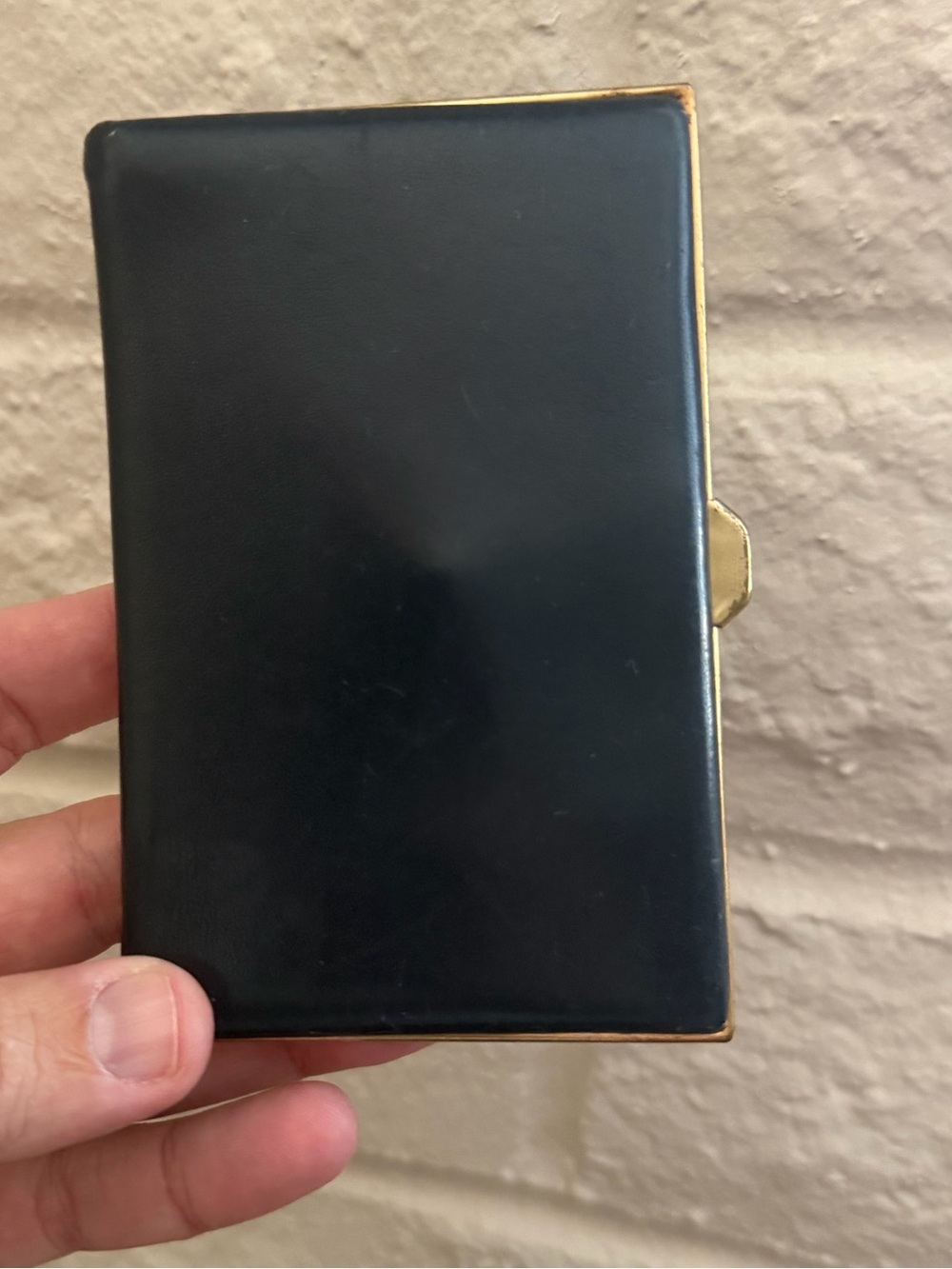 Royce West Germany Navy Leather Brass Slim Wallet Snap Closure Vintage